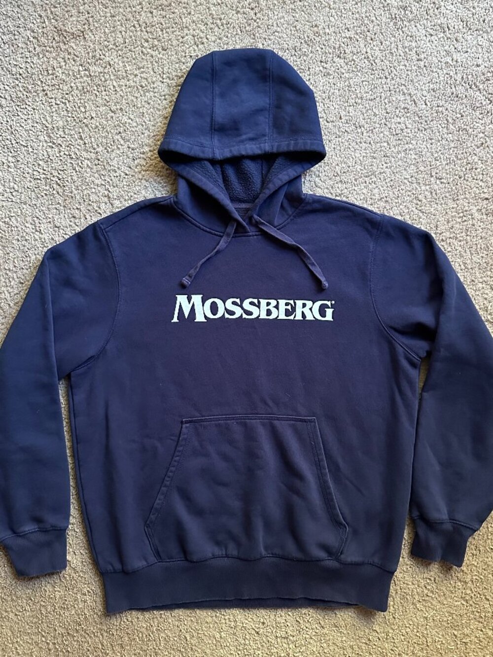 Mossberg Sweatshirt Mens Medium Hoodie Pullover Sport Tek Navy Blue Drawstring